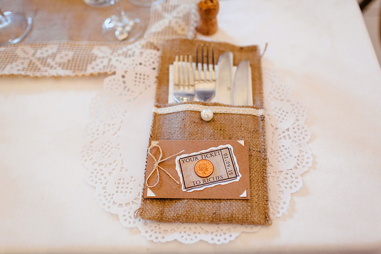 Hessian Cutlery Pouch Home Made Rustic Eclectic Wedding http://www.frecklephotography.co.uk/