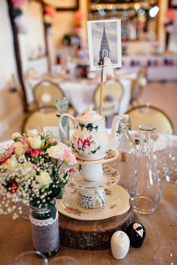 Vintage Crockery Tea Cup Tea Pot Centrepiece Home Made Rustic Eclectic Wedding http://www.frecklephotography.co.uk/