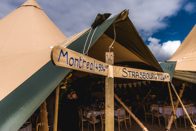 Rustic Wooden Sign Post Mismatched Farm Tipi Wedding http://www.andrewkeher.co.uk/