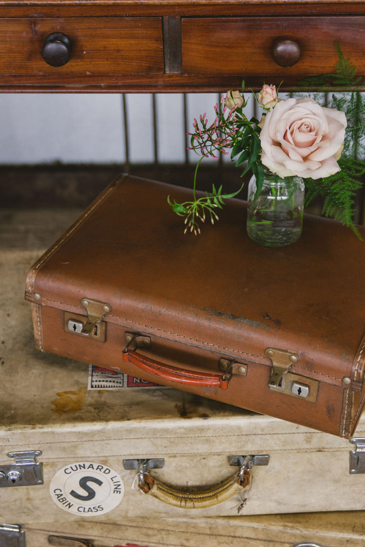 Suitcases Flowers Decor Industrial Eco Bloom Wedding Ideas http://www.mywildrose.co.uk/