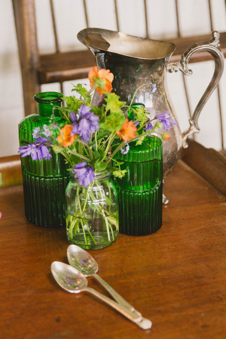 Green Bottles Flowers Industrial Eco Bloom Wedding Ideas http://www.mywildrose.co.uk/