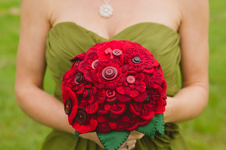Red Fabric Felt Bouquet Industrial Eco Bloom Wedding Ideas http://www.mywildrose.co.uk/