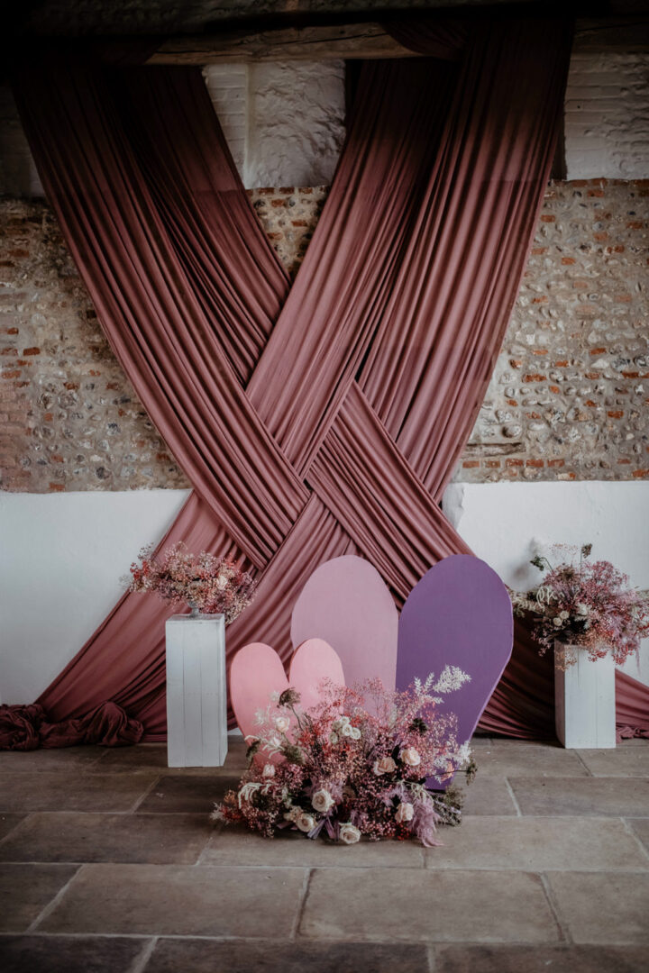 Fabric Heart Backdrop Idea Wedding Camilla Andrea