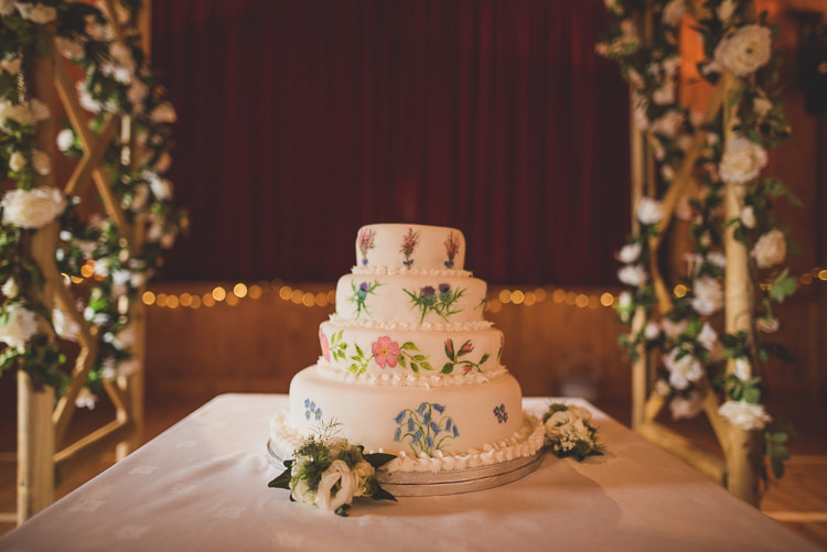 Floral Illustrated Cake Painted Cornflower Blue Jade Green Scottish Wedding http://www.mattpenberthy.com/