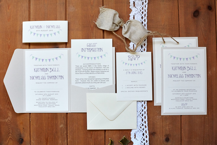 Bunting Stationery Invitations Suite Country Marquee Wedding https://www.fullerphotographyweddings.co.uk/