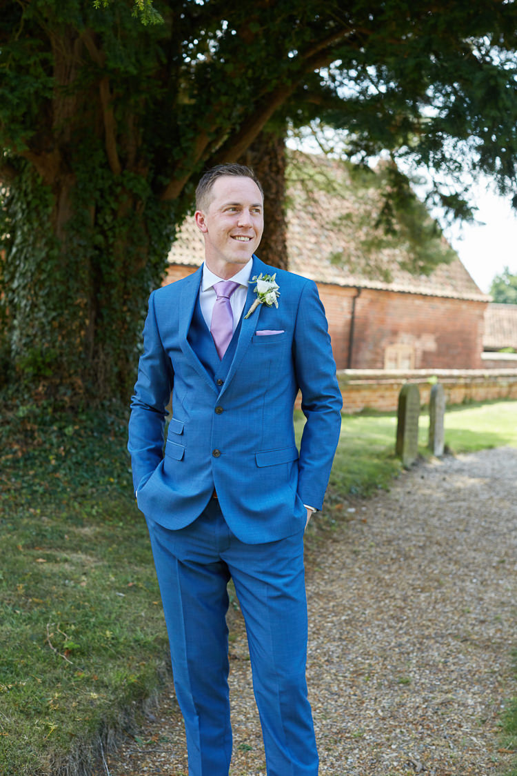 Blue Suit Lilac Tie Groom Slaters Country Marquee Wedding https://www.fullerphotographyweddings.co.uk/