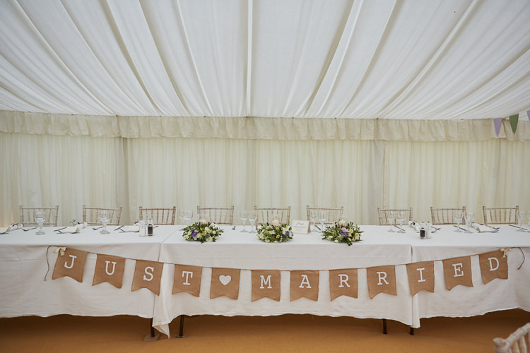 Top Table Bunting Stationery Just Married Country Marquee Wedding https://www.fullerphotographyweddings.co.uk/