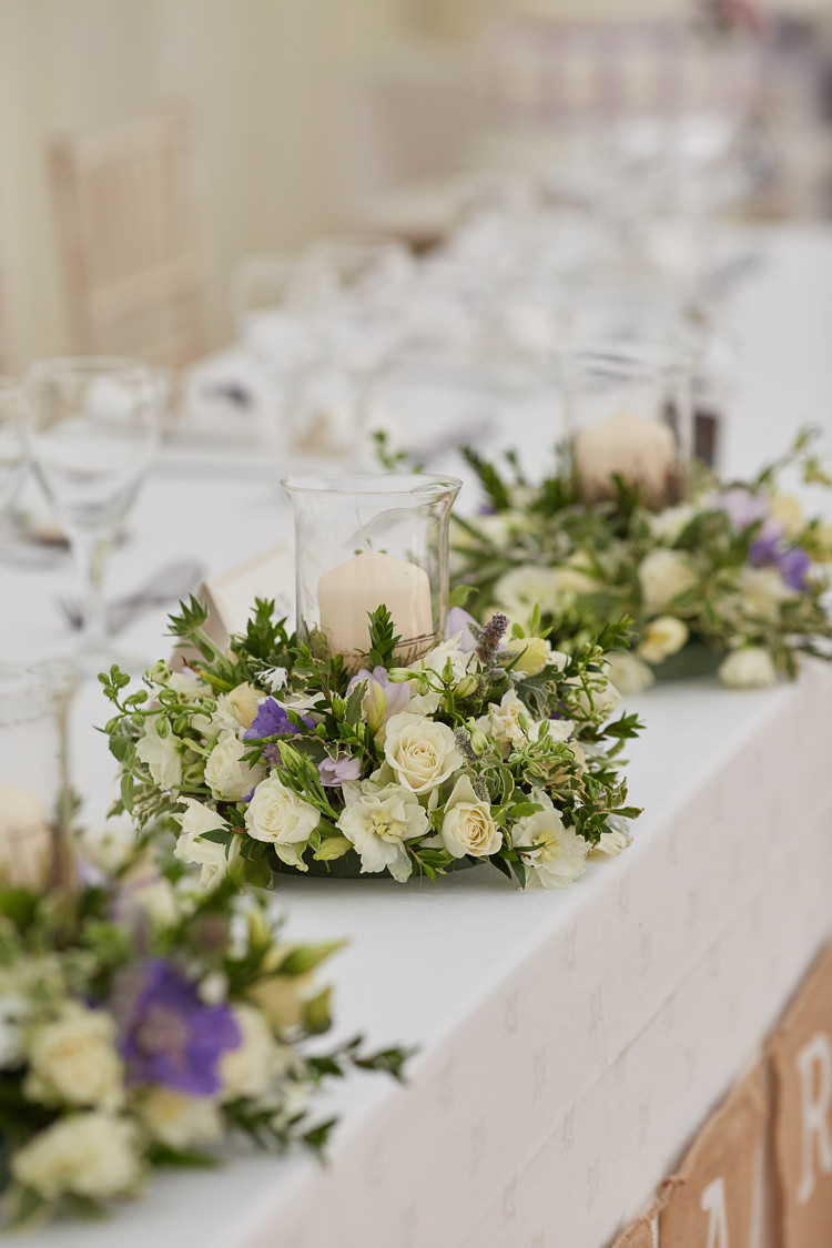 Candle Flowers Green Lilac Decor Tables Country Marquee Wedding https://www.fullerphotographyweddings.co.uk/
