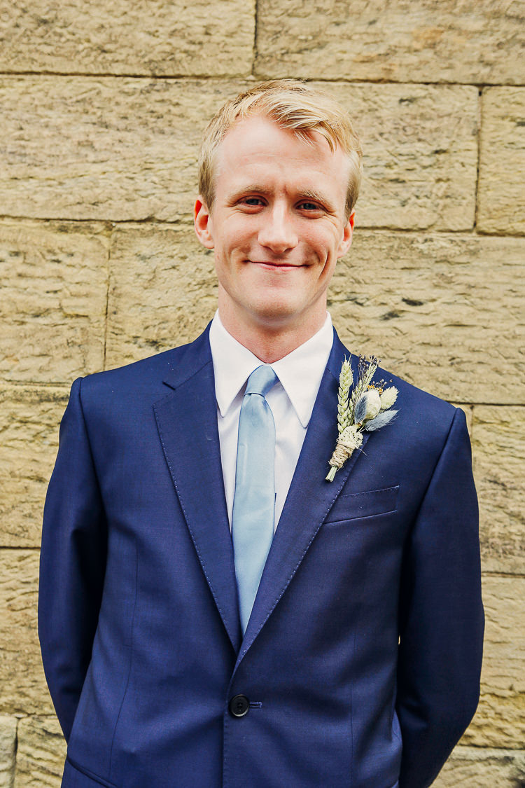 Paul Smith Blue Suit Groom Tie Rustic Treehouse Wedding http://helenrussellphotography.co.uk/
