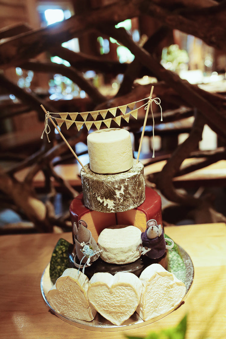 Cheese Tower Stack Cake Bunting Rustic Treehouse Wedding http://helenrussellphotography.co.uk/