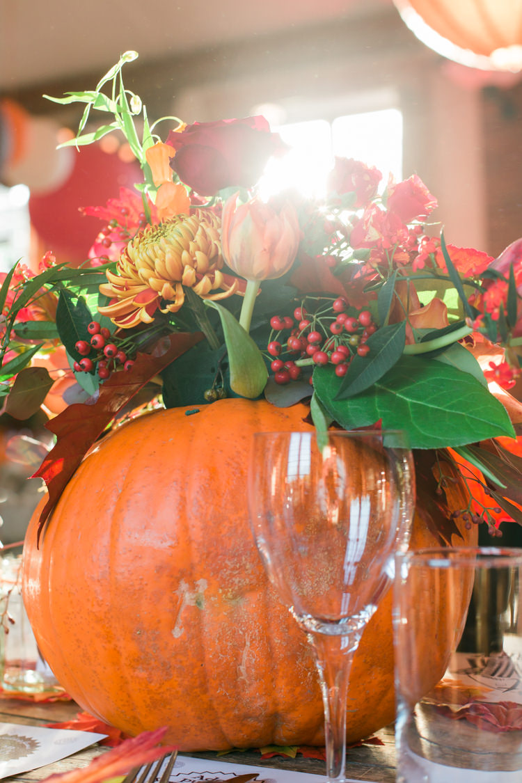 Pumpkin Flowers Centrepiece Rustic Autumn Halloween Wedding http://www.samrileyphotography.co.uk/
