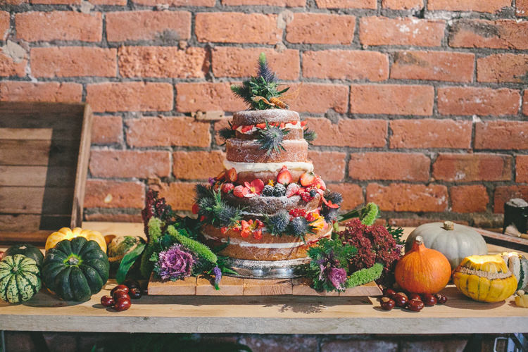 Naked Cake Sponge Layer Fruit Industrial Indie Autumn City Wedding http://www.elliegracephotography.co.uk/