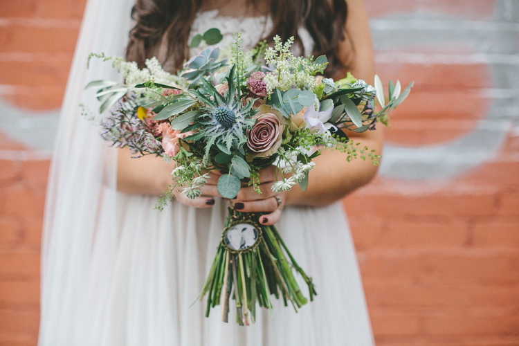 Succulent Thistle Roses Astilbe Flowers Bride Bridal Bouquet Industrial Indie Autumn City Wedding http://www.elliegracephotography.co.uk/