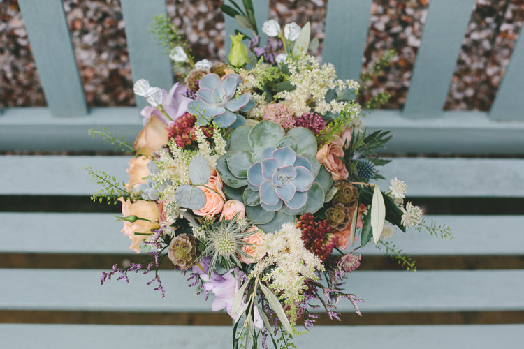 Succulent Thistle Roses Astilbe Flowers Bride Bridal Bouquet Industrial Indie Autumn City Wedding http://www.elliegracephotography.co.uk/