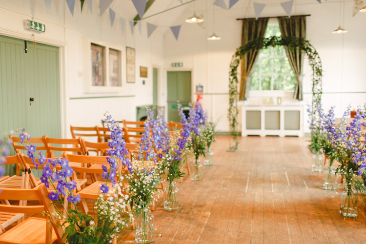 Flowers Aisle Ceremony Pew End Chairs Blue White Large Charming Floral Filled Wedding http://www.francessales.co.uk/