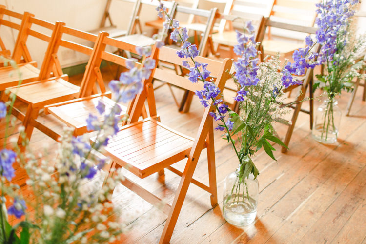 Flowers Aisle Ceremony Pew End Chairs Blue White Large Charming Floral Filled Wedding http://www.francessales.co.uk/