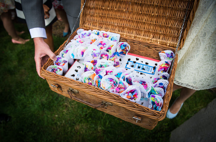 Doily Confetti Cones Basket Colourful DIY Village Fete Wedding http://jamesgristphotography.co.uk/blog/