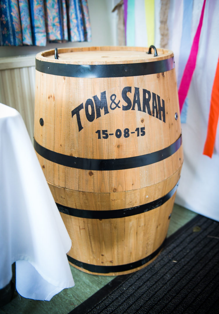 Personalised Barrell Guest Book Colourful DIY Village Fete Wedding http://jamesgristphotography.co.uk/blog/