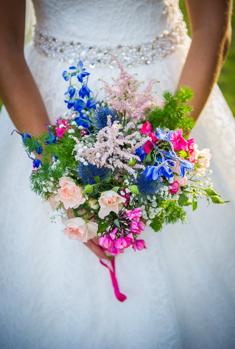 Pink Blue Bouquet Flowers Bride Bridal Colourful DIY Village Fete Wedding http://jamesgristphotography.co.uk/blog/