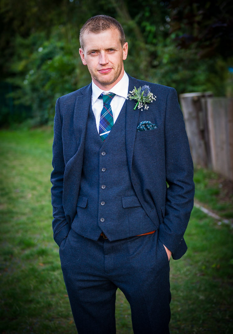 Next Tweed Blue Suit Tartan Tie Colourful DIY Village Fete Wedding http://jamesgristphotography.co.uk/blog/
