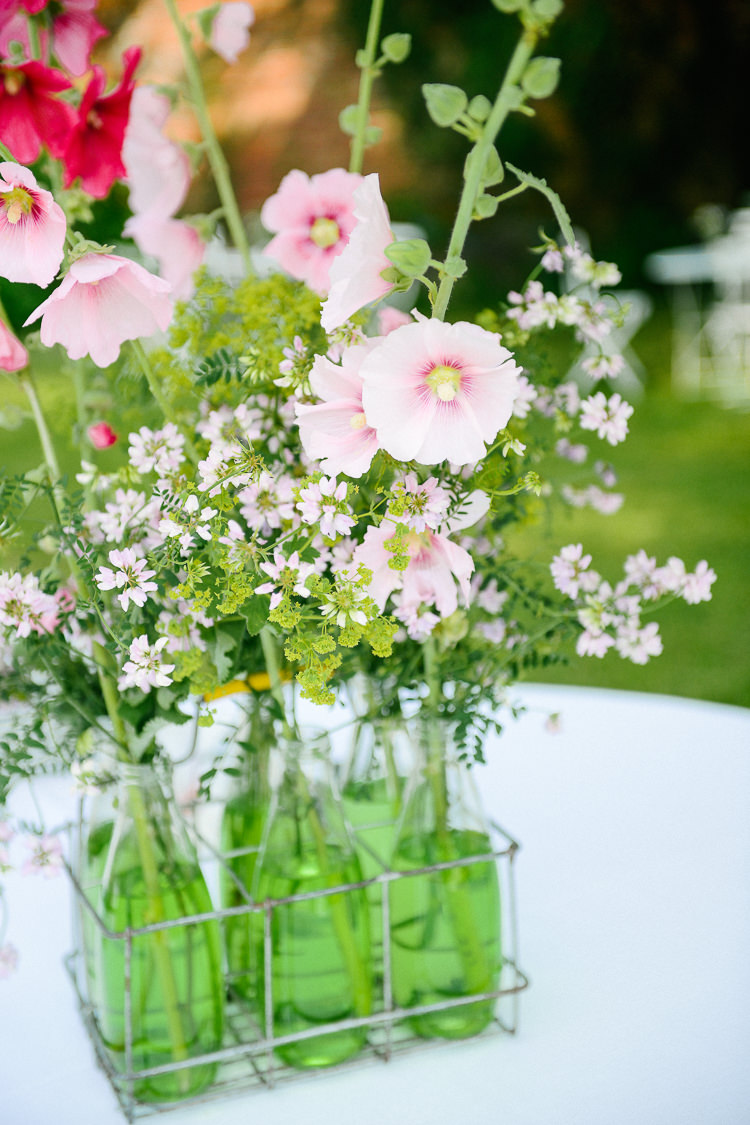 Bottle Flowers Pink Wild Intimate Italian Rose Garden Wedding http://landvphotography.it/