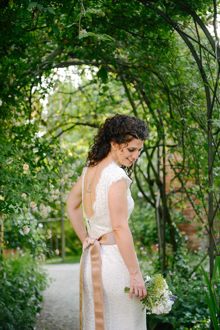 Lace Low Back Dress Gown Bride Bridal Ribbon Belt Intimate Italian Rose Garden Wedding http://landvphotography.it/
