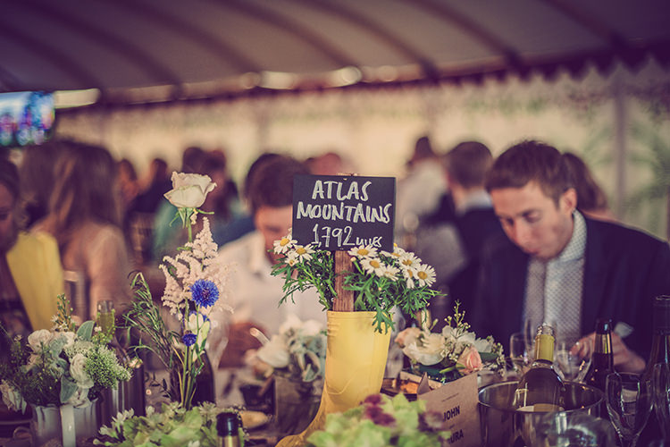 Welly Flowers Daisies Centrepiece Glastonbury Festival Garden Party Wedding http://www.tommyreynoldsweddings.co.uk/