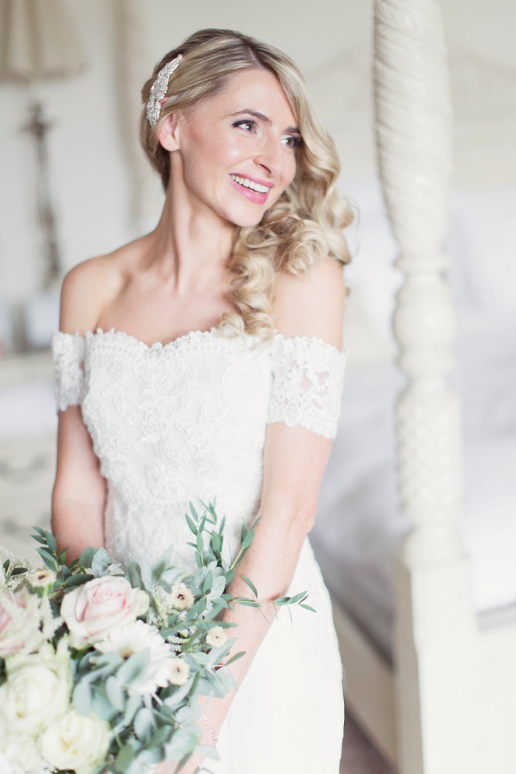 Off Shoulder Dress Gown Bride Bridal La Sposa Lace Romantic Metallic Blush Wedding http://www.craigsandersphotography.co.uk/