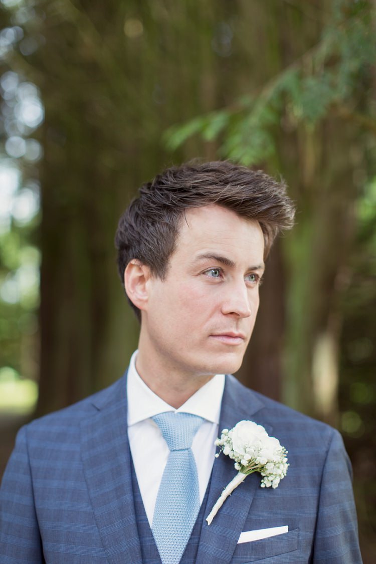 Blue Check Suit Knitted Tie Groom Romantic Metallic Blush Wedding http://www.craigsandersphotography.co.uk/
