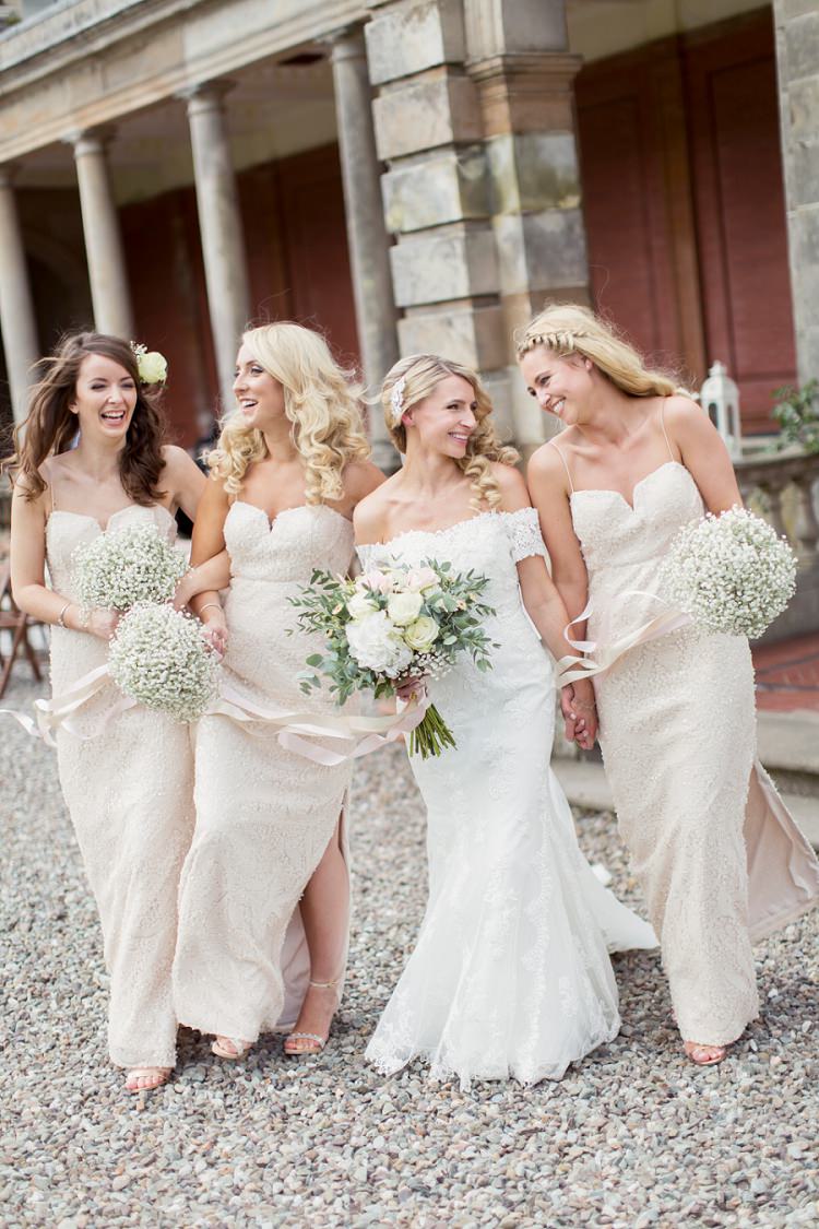 Sequin Long Bridesmaid Dresses Pale Pink Ribbon Bouquets Romantic Metallic Blush Wedding http://www.craigsandersphotography.co.uk/