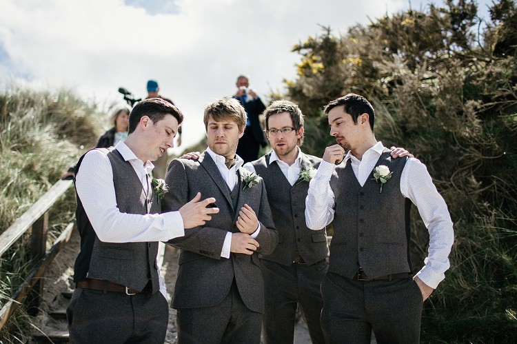 Groomsmen Tweed Waistcoats Scottish Beach Wedding http://www.kat-hill.com/