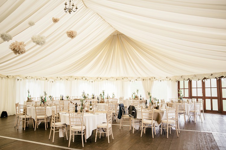 Marquee Bunting Pom Poms Scottish Beach Wedding http://www.kat-hill.com/