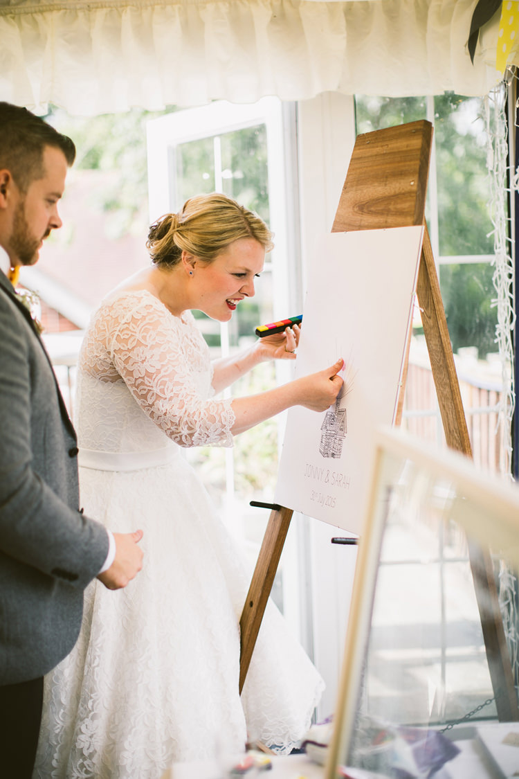 Up Finger Print Guest Book Art Poster Quirky Modern Yellow Grey City Wedding http://jenmarino.com/