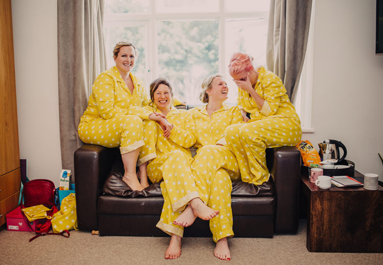 Yellow Star Pyjamas Bridesmaid Bride Quirky Modern Yellow Grey City Wedding http://jenmarino.com/