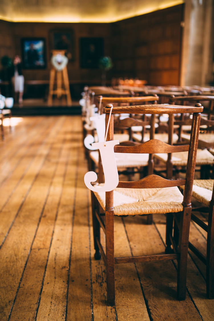 Letter Aisle Pew End Chair Decoration Quirky Modern Yellow Grey City Wedding http://jenmarino.com/