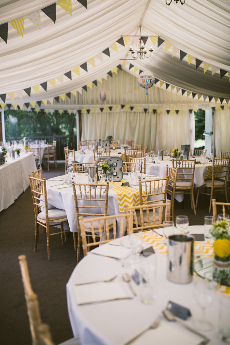 Marquee Bunting Chevron Table Runners Quirky Modern Yellow Grey City Wedding http://jenmarino.com/