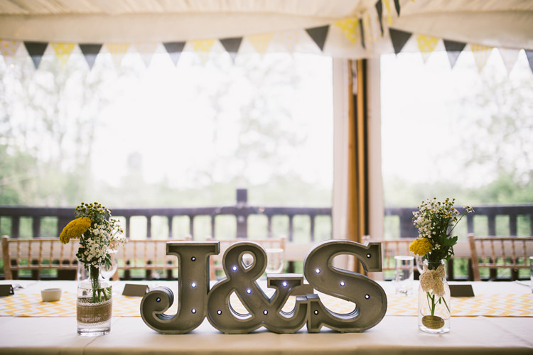 Letter Lights Top Table Quirky Modern Yellow Grey City Wedding http://jenmarino.com/