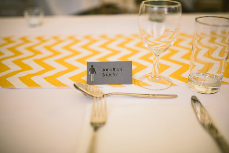 Graphic Place Name Cards Quirky Modern Yellow Grey City Wedding http://jenmarino.com/