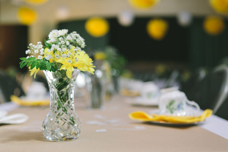 Vase Flowers Crafty Yellow Vintage Village Hall Wedding http://www.suekwiatkowska.com/