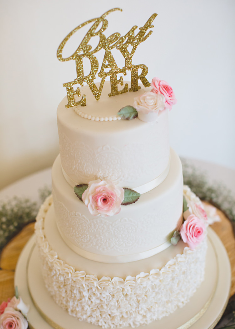 Cake White Gold Glitter Topper Pale Pink & Lace Farm Wedding http://hbaphotography.com/