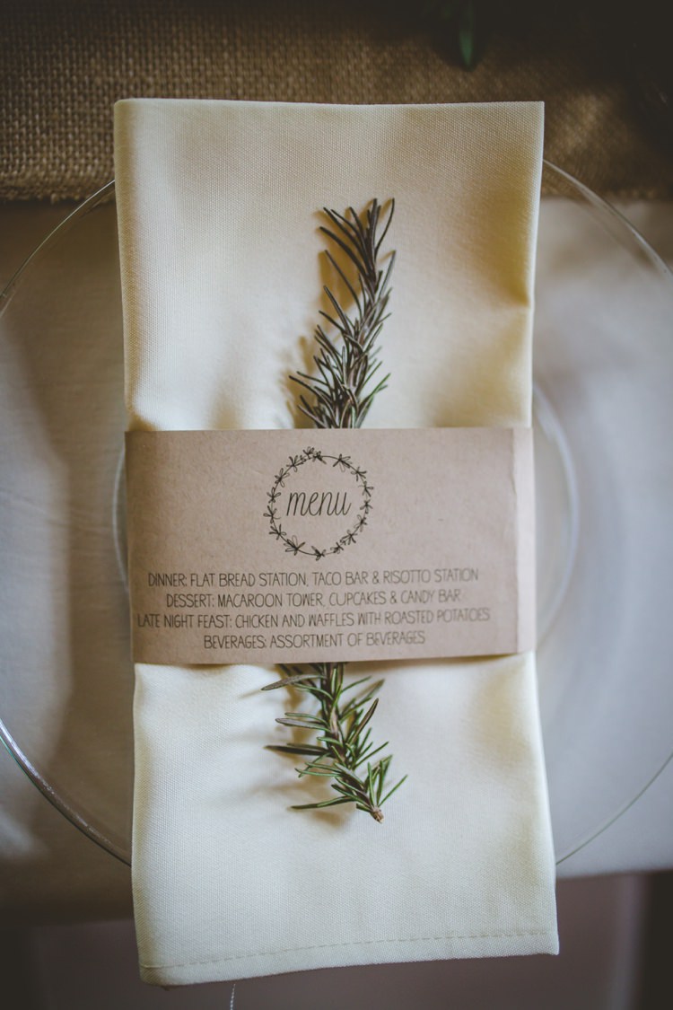 Rosemary Place Setting Belly Band Stationery Menu Whimsical Woodland Earthy Wedding Georgia http://www.ambercatherphotography.com/