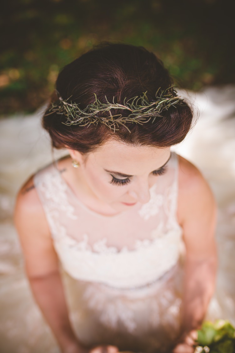 Rosemary Herb Greenery Flower Crown Bride Bridal Hair Style Whimsical Woodland Earthy Wedding Georgia http://www.ambercatherphotography.com/