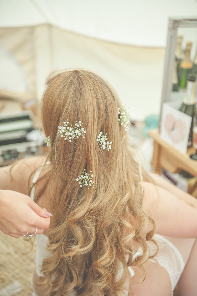 Gypsophila Baby Breath Hair Bride Bridal Long Waves Curls Style Quirky Natural Woodland Wedding http://lisahowardphotography.co.uk/
