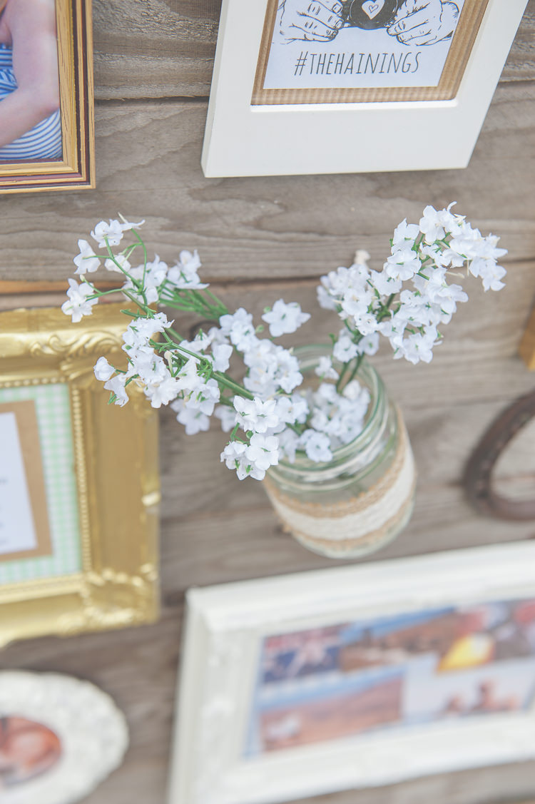Jar Flowers White Hessian Lace Quirky Natural Woodland Wedding http://lisahowardphotography.co.uk/