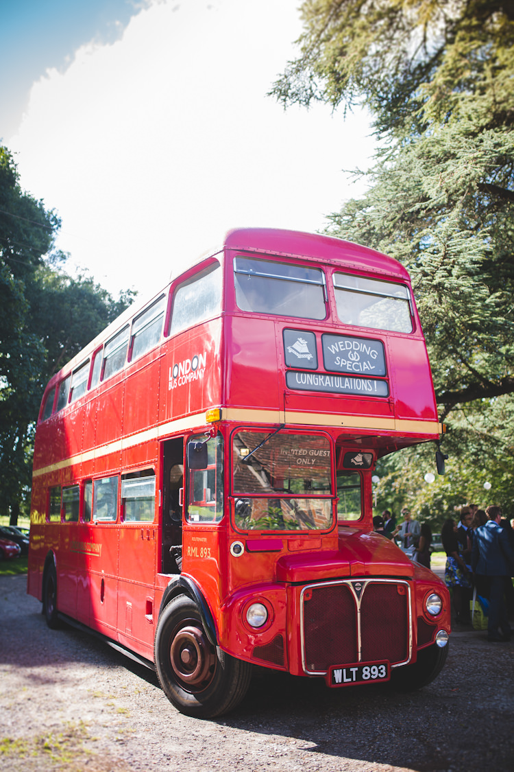 London Double Decker Bus Autumn Kentish Village Hall Wedding http://www.livvy-hukins.co.uk/