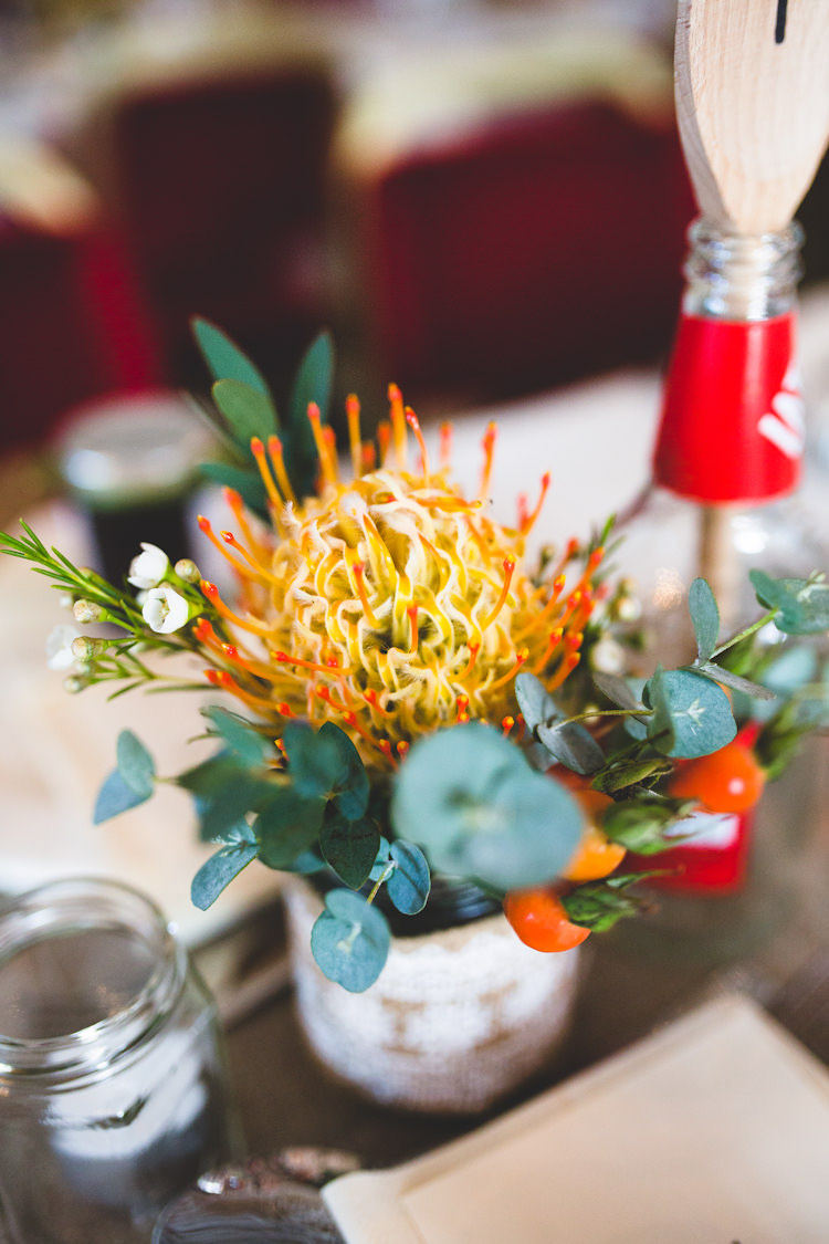 Orange Flowers Jar Wax Autumn Kentish Village Hall Wedding http://www.livvy-hukins.co.uk/