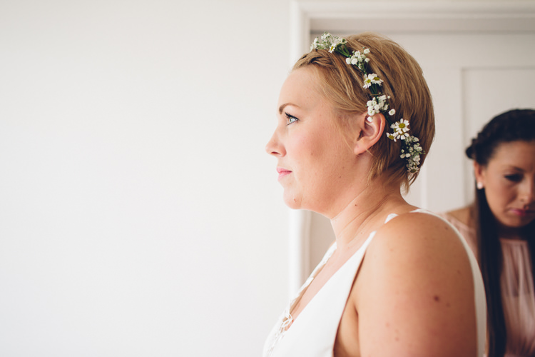 Daisy Flower Crown Bride Bridal Short Hair Low Key Hand Made Wedding http://www.kategrayphotography.com/