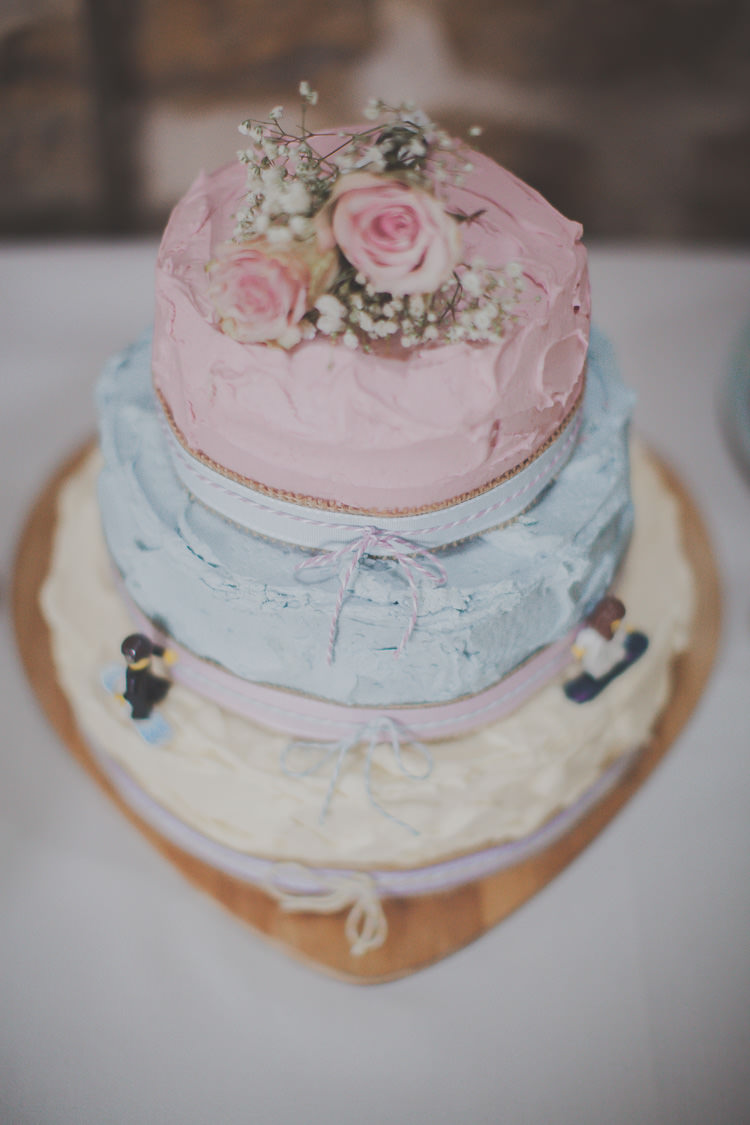 Buttercream Twine Cake Pink Blue Quirky Cute Pastel Wedding http://www.ferriphotography.co.uk/