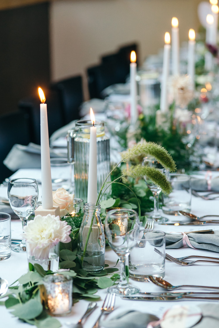 Candles Greenery Tables Modern Natural Pink Metallic Wedding http://photosbyzoe.co.uk/