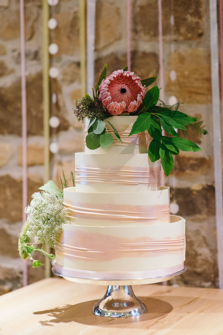 White Cake Protea Marks Spencer Modern Natural Pink Metallic Wedding http://photosbyzoe.co.uk/